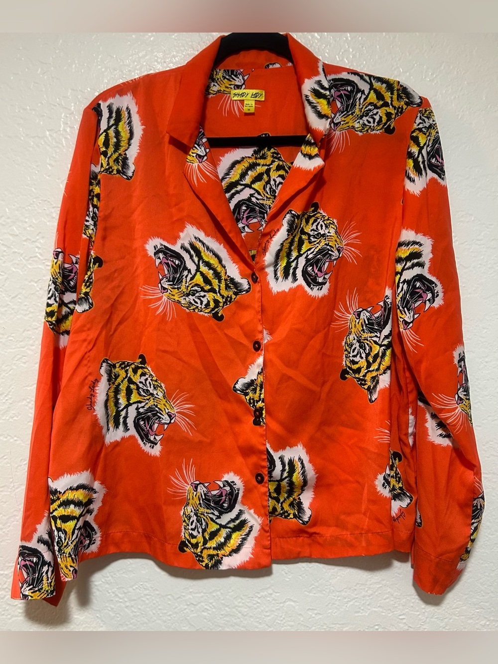 Shady Lady Tiger Print Button-Down Shirt in Vibrant Orange